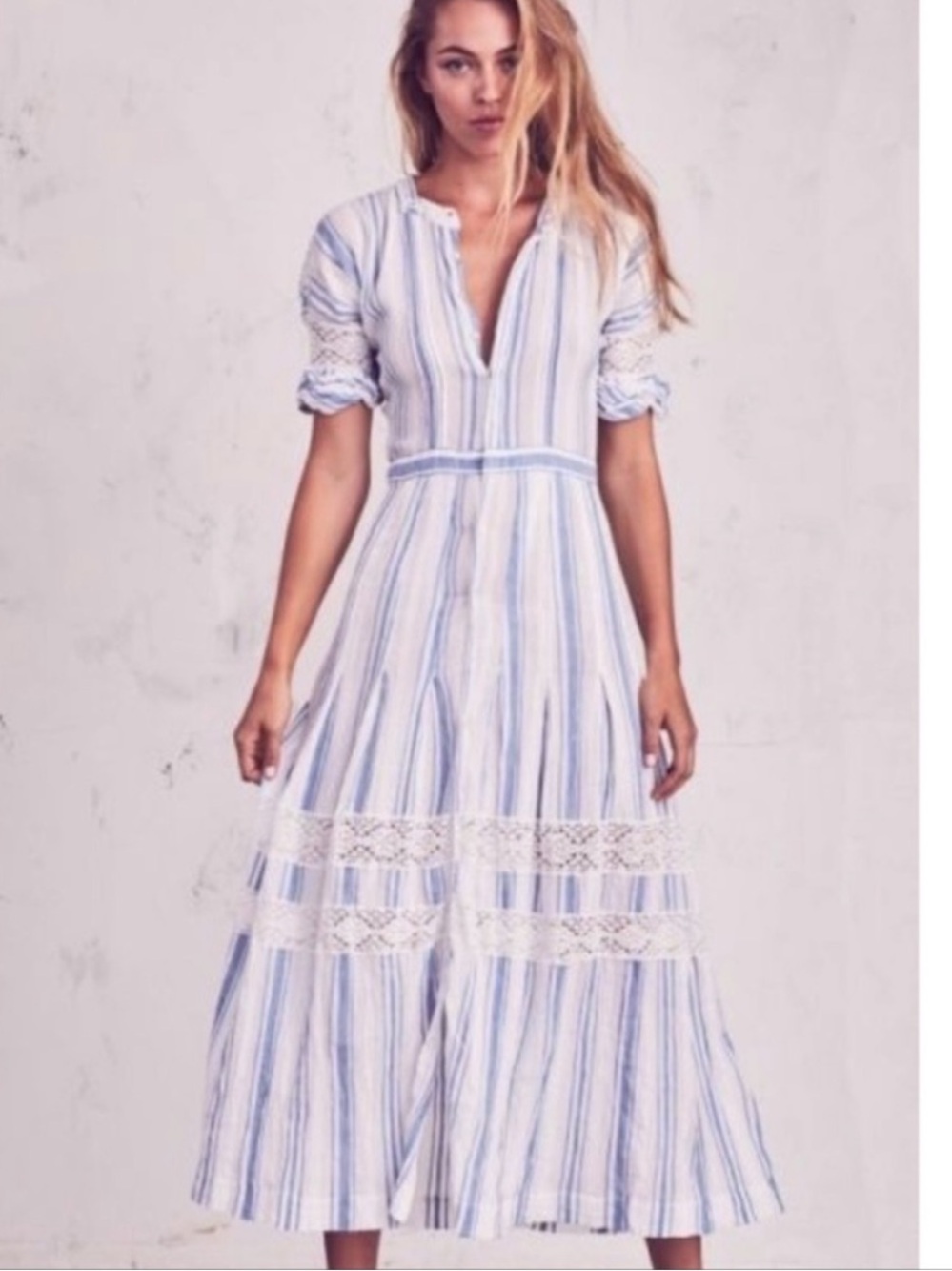 LoveShackFancy Eden Striped Cotton Short-Sleeve Coverup Maxi Dress Size 4